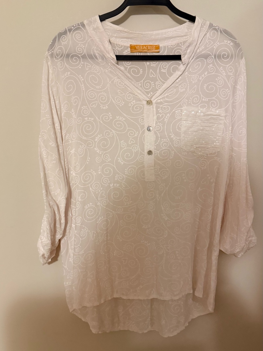 Veracruz White Scoop-Neck Tunic with Henley Placket